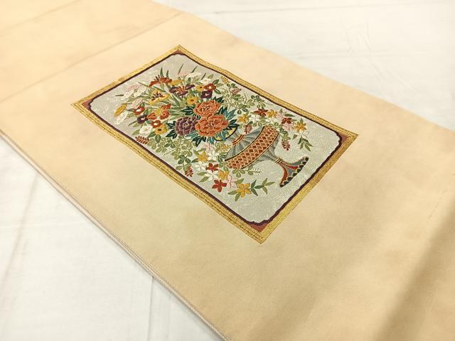 平和屋着物◎太鼓柄袋帯　唐織　飾花文　金糸　正絹　逸品　AABF9694uk