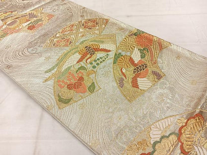 平和屋着物◎佐賀錦　六通柄袋帯　唐織　地紙花鳥文　金銀糸　正絹　逸品　AABF9699uk