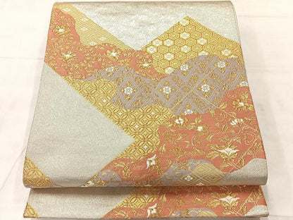 平和屋着物◎六通柄袋帯　吉祥花文　金銀糸　正絹　逸品　AABF9701uk