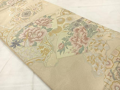 平和屋着物◎六通柄袋帯 唐織 地紙花文 金銀糸 正絹 逸品 AABF9706uk