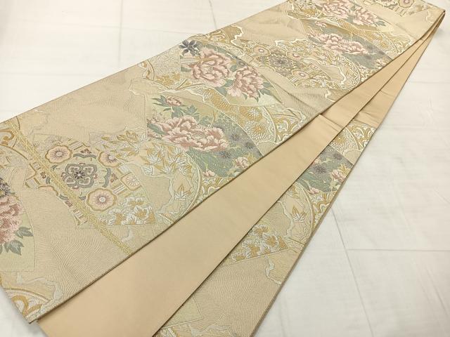 平和屋着物◎六通柄袋帯 唐織 地紙花文 金銀糸 正絹 逸品 AABF9706uk