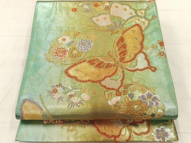 平和屋着物◎六通柄袋帯　花蝶文　金銀糸　正絹　逸品　AABF9709uk