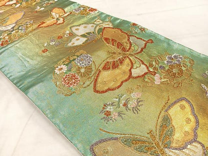 平和屋着物◎六通柄袋帯　花蝶文　金銀糸　正絹　逸品　AABF9709uk