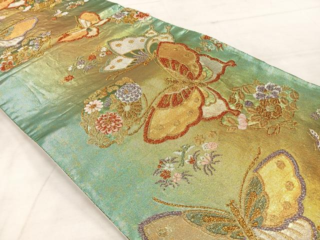 平和屋着物◎六通柄袋帯　花蝶文　金銀糸　正絹　逸品　AABF9709uk
