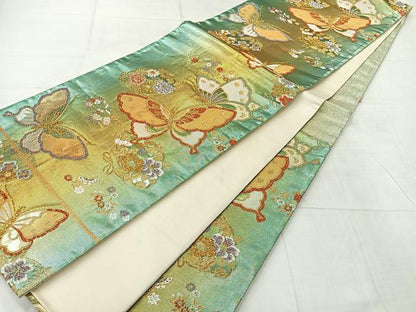 平和屋着物◎六通柄袋帯　花蝶文　金銀糸　正絹　逸品　AABF9709uk