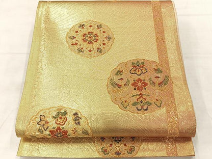 平和屋着物◎六通柄袋帯　花鳥丸文　金糸　正絹　逸品　AABF9712uk