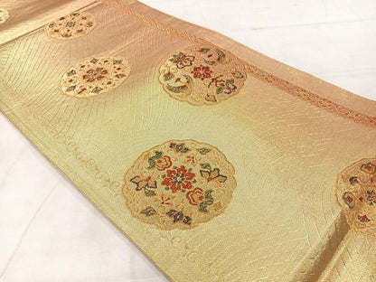 平和屋着物◎六通柄袋帯　花鳥丸文　金糸　正絹　逸品　AABF9712uk