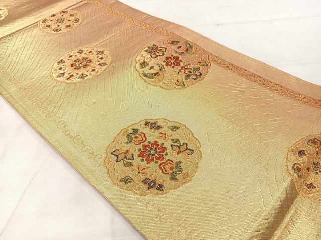 平和屋着物◎六通柄袋帯　花鳥丸文　金糸　正絹　逸品　AABF9712uk