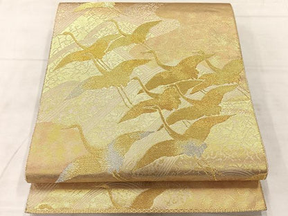 平和屋着物◎六通柄袋帯　飛鶴立波文　金銀糸　正絹　逸品　AABF9713uk