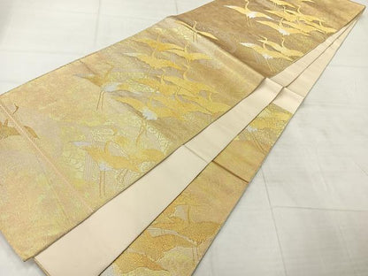 平和屋着物◎六通柄袋帯　飛鶴立波文　金銀糸　正絹　逸品　AABF9713uk