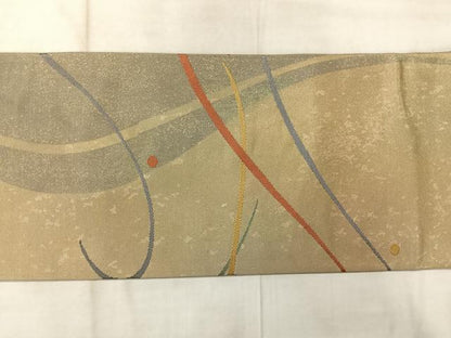 平和屋着物◎九寸名古屋帯　抽象文様　引箔　正絹　逸品　AABF9728uk