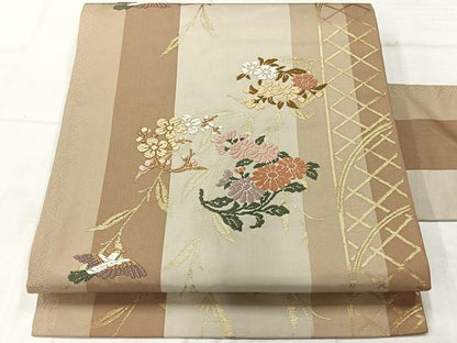 平和屋着物◎九寸名古屋帯 唐織 雪輪花鳥文 金糸 正絹 逸品 AABF9730uk