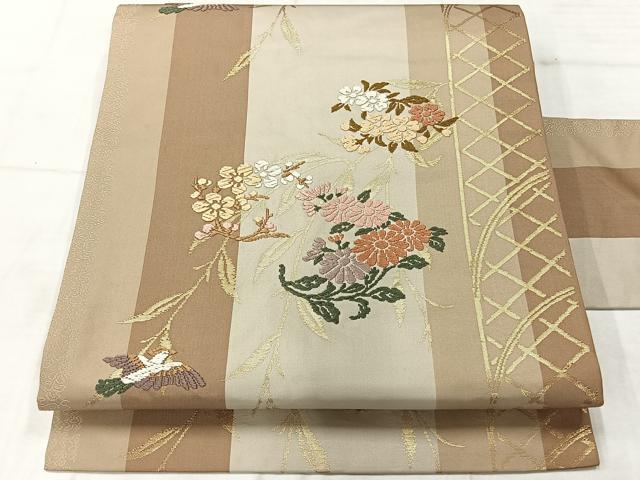 平和屋着物◎九寸名古屋帯 唐織 雪輪花鳥文 金糸 正絹 逸品 AABF9730uk