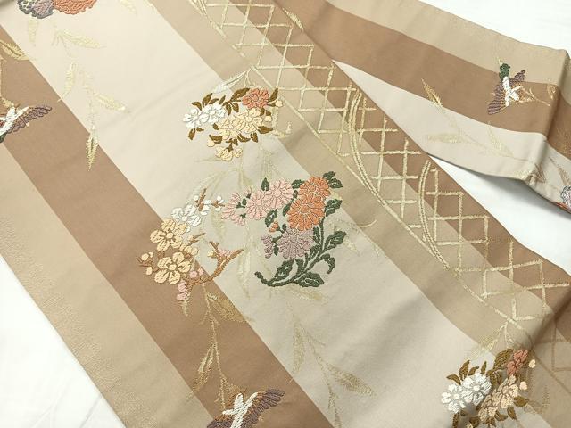 平和屋着物◎九寸名古屋帯 唐織 雪輪花鳥文 金糸 正絹 逸品 AABF9730uk