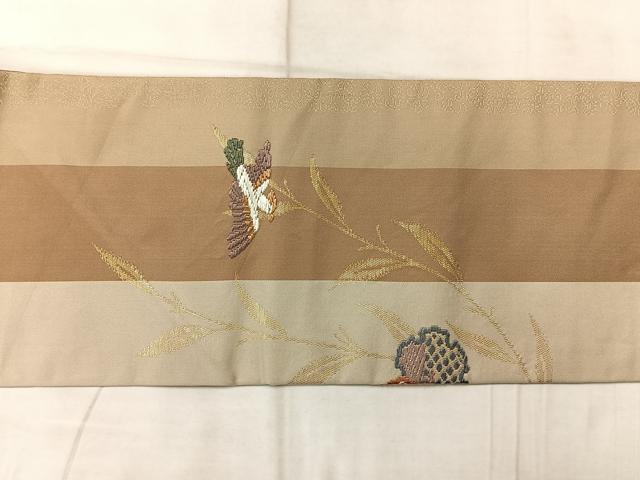 平和屋着物◎九寸名古屋帯 唐織 雪輪花鳥文 金糸 正絹 逸品 AABF9730uk