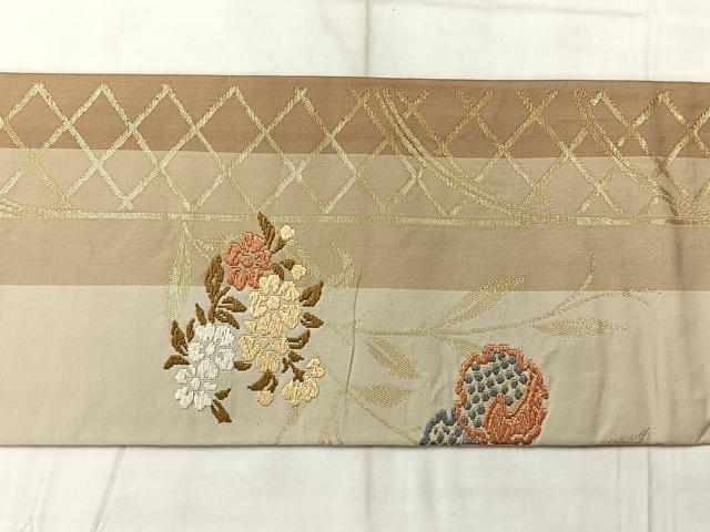 平和屋着物◎九寸名古屋帯 唐織 雪輪花鳥文 金糸 正絹 逸品 AABF9730uk