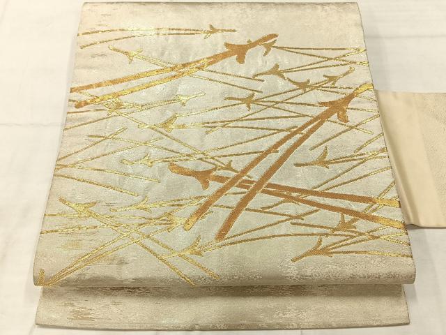 平和屋着物◎九寸名古屋帯 松葉文 金糸 正絹 逸品 AABF9731uk