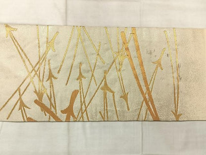 平和屋着物◎九寸名古屋帯 松葉文 金糸 正絹 逸品 AABF9731uk