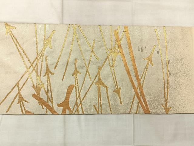 平和屋着物◎九寸名古屋帯 松葉文 金糸 正絹 逸品 AABF9731uk