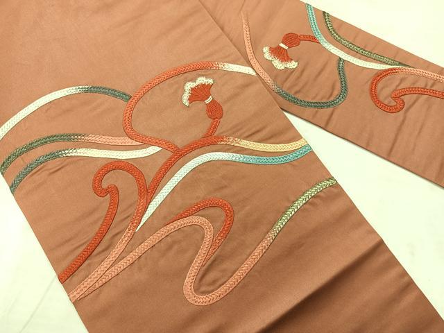 平和屋着物◎九寸名古屋帯 総刺繍 組紐 正絹 逸品 AABF9732uk