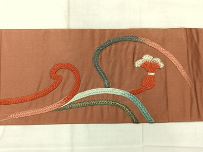 平和屋着物◎九寸名古屋帯 総刺繍 組紐 正絹 逸品 AABF9732uk