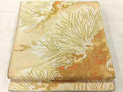 平和屋着物◎六通柄袋帯　唐織　枝松文　金糸　正絹　逸品　AABF9734uk
