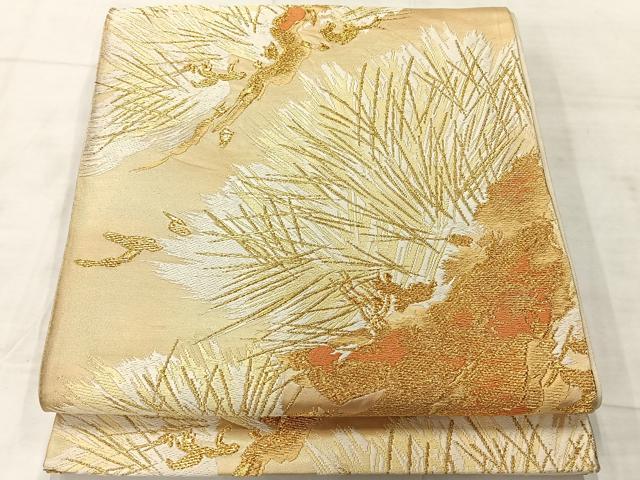 平和屋着物◎六通柄袋帯　唐織　枝松文　金糸　正絹　逸品　AABF9734uk