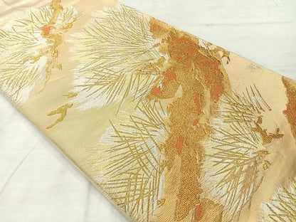 平和屋着物◎六通柄袋帯　唐織　枝松文　金糸　正絹　逸品　AABF9734uk