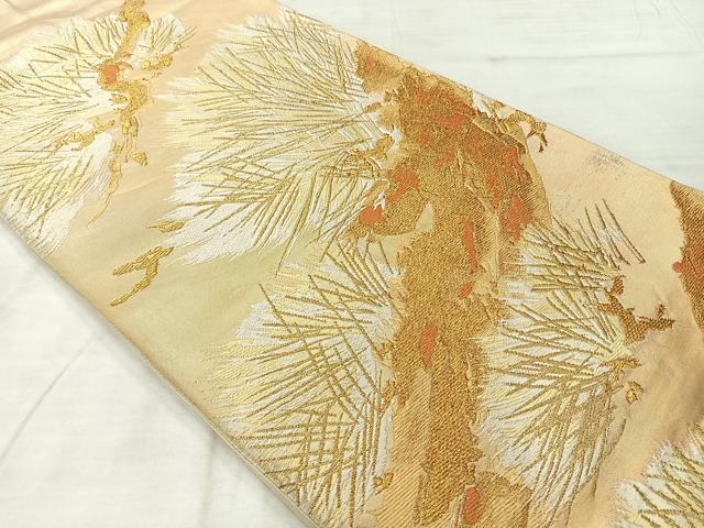 平和屋着物◎六通柄袋帯　唐織　枝松文　金糸　正絹　逸品　AABF9734uk