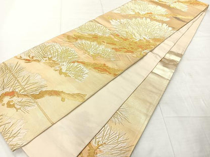 平和屋着物◎六通柄袋帯　唐織　枝松文　金糸　正絹　逸品　AABF9734uk