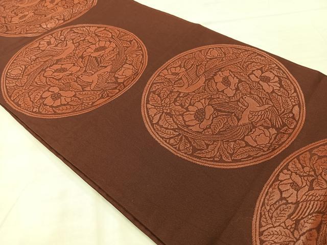 平和屋着物◎六通柄袋帯 花鳥丸文 正絹 逸品 AABF9742uk