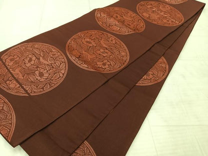 平和屋着物◎六通柄袋帯 花鳥丸文 正絹 逸品 AABF9742uk
