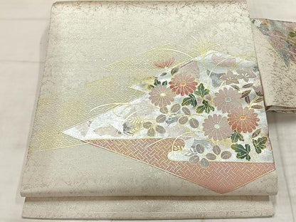 平和屋着物◎九寸名古屋帯 松皮菱花文 金銀彩 正絹 逸品 AABF9758uk