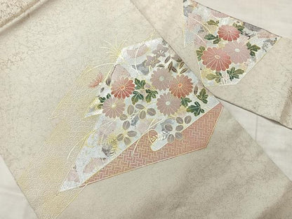 平和屋着物◎九寸名古屋帯 松皮菱花文 金銀彩 正絹 逸品 AABF9758uk