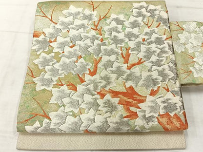 平和屋着物◎九寸名古屋帯　唐織　枝花文　銀糸　正絹　逸品　AABF9763uk
