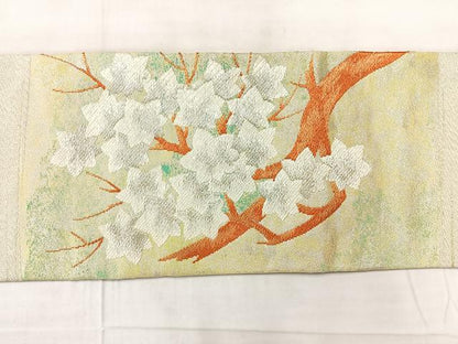 平和屋着物◎九寸名古屋帯　唐織　枝花文　銀糸　正絹　逸品　AABF9763uk