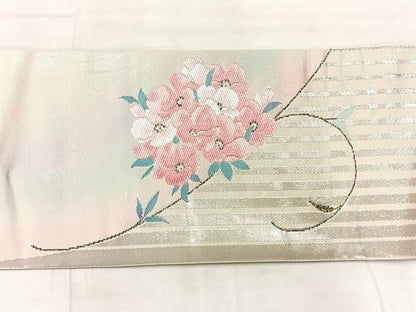 平和屋着物◎九寸名古屋帯　草花文　金銀糸　正絹　逸品　AABF9767uk