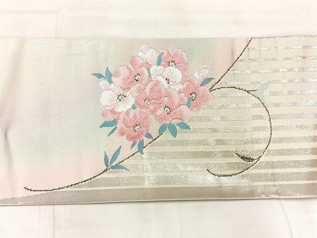 平和屋着物◎九寸名古屋帯　草花文　金銀糸　正絹　逸品　AABF9767uk