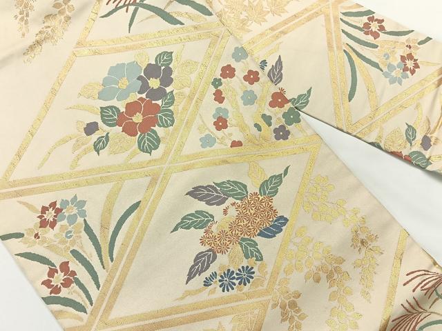 平和屋着物◎九寸名古屋帯　草花文　金糸　正絹　逸品　AABF9778uk