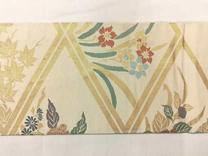 平和屋着物◎九寸名古屋帯　草花文　金糸　正絹　逸品　AABF9778uk
