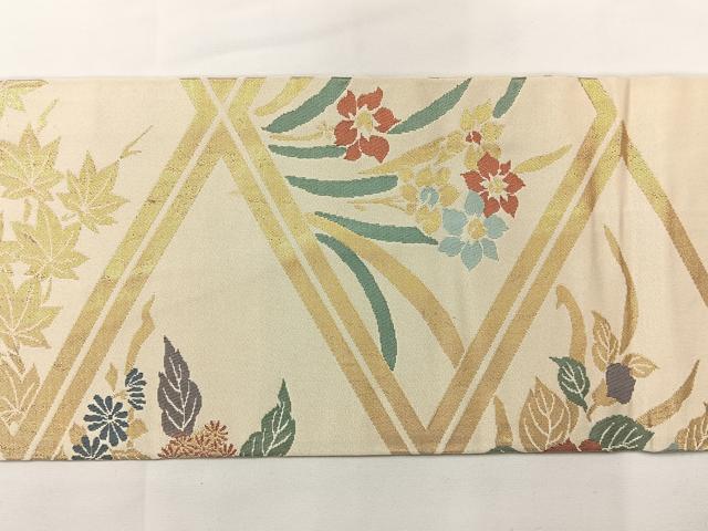 平和屋着物◎九寸名古屋帯　草花文　金糸　正絹　逸品　AABF9778uk