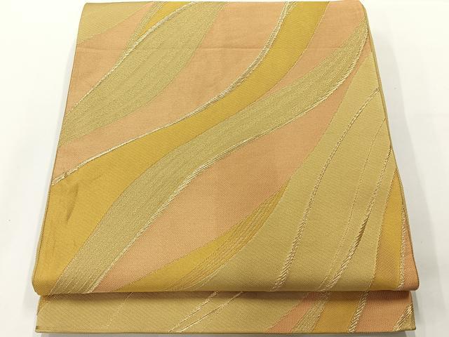 平和屋着物◎六通柄袋帯　流線文　金糸　正絹　逸品　AABF9779uk