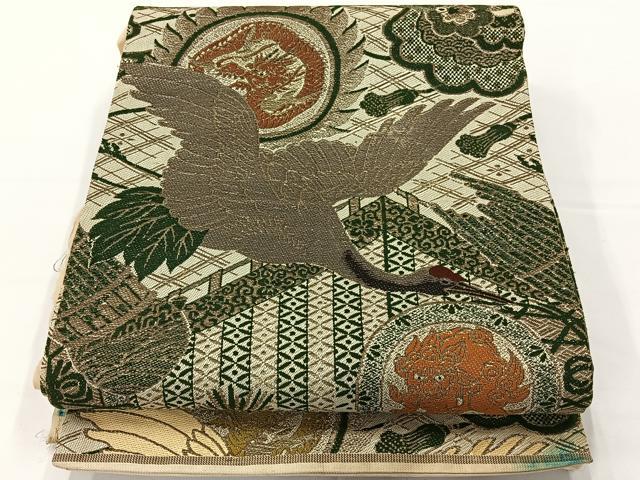 平和屋着物◎アンティーク　大正ロマン　丸帯　唐獅子　龍　鶴　正絹　逸品　AABF9784uk