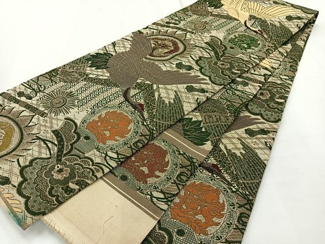 平和屋着物◎アンティーク　大正ロマン　丸帯　唐獅子　龍　鶴　正絹　逸品　AABF9784uk