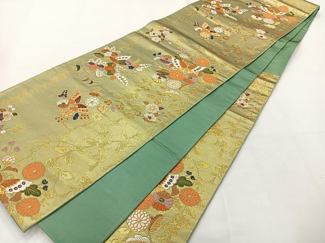 平和屋着物◎六通柄袋帯 唐織 舞蝶花文 金糸 鈴乃屋扱い 正絹 逸品 AABF9800uk