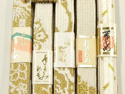 平和屋着物●和装小物　上質な帯締め5本セット　礼装用　高麗組　大和高麗組　金糸　亀房付き　正絹　逸品　未使用　AABF9887ay