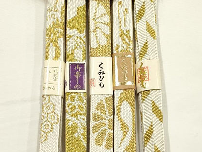 平和屋着物●和装小物　上質な帯締め5本セット　礼装用　高麗組　笹浪組　金糸　亀房付き　正絹　逸品　未使用　AABF9888ay