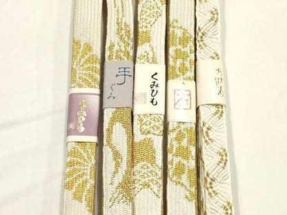 平和屋着物●和装小物　上質な帯締め5本セット　礼装用　高麗組　唐組　金糸　亀房付き　正絹　逸品　未使用　AABF9889ay
