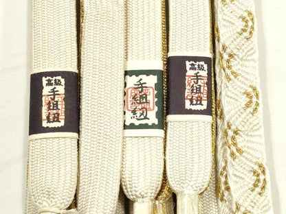 平和屋着物●和装小物　上質な帯締め5本セット　礼装用　高麗組　唐組　金糸　亀房付き　正絹　逸品　未使用　AABF9889ay