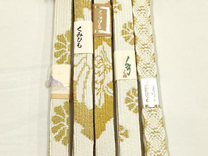 平和屋着物●和装小物　上質な帯締め5本セット　礼装用　高麗組　金糸　亀房付き　正絹　逸品　未使用　AABF9890ay